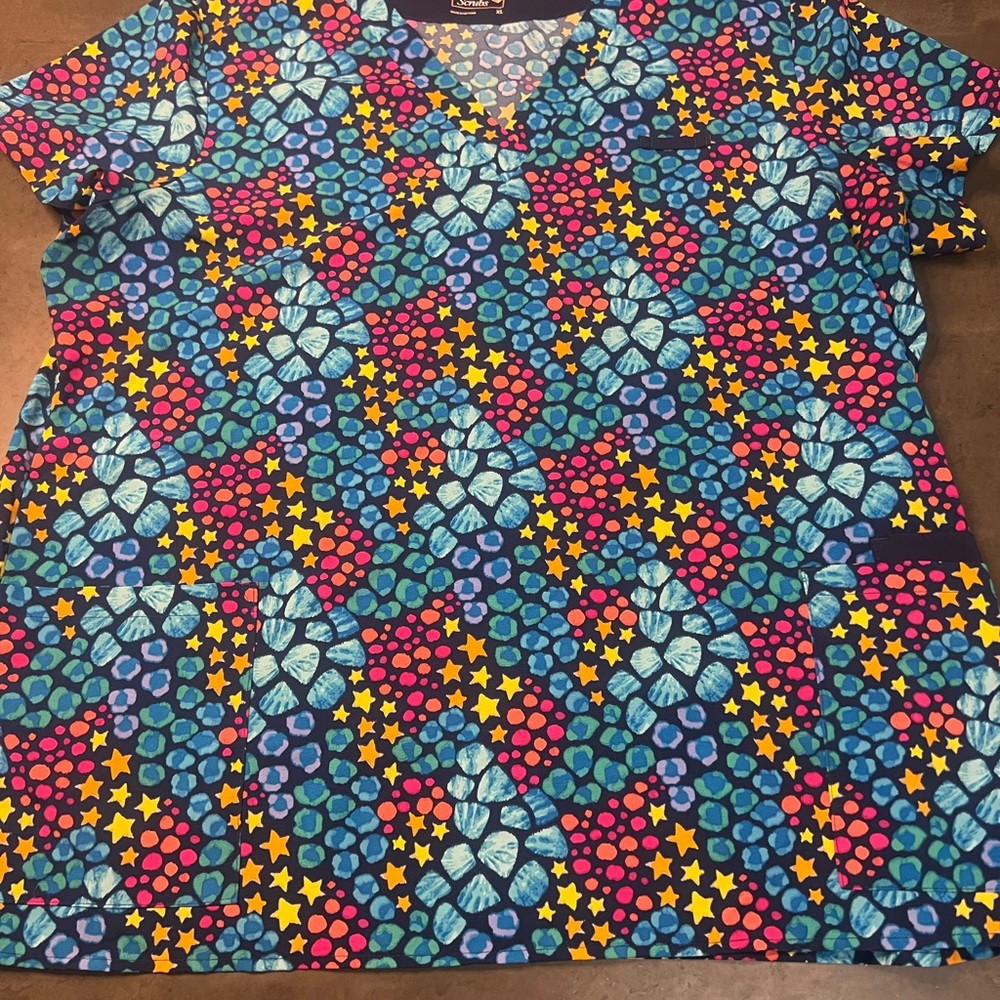 4/$10.  Colorful Scrub Patterned Top